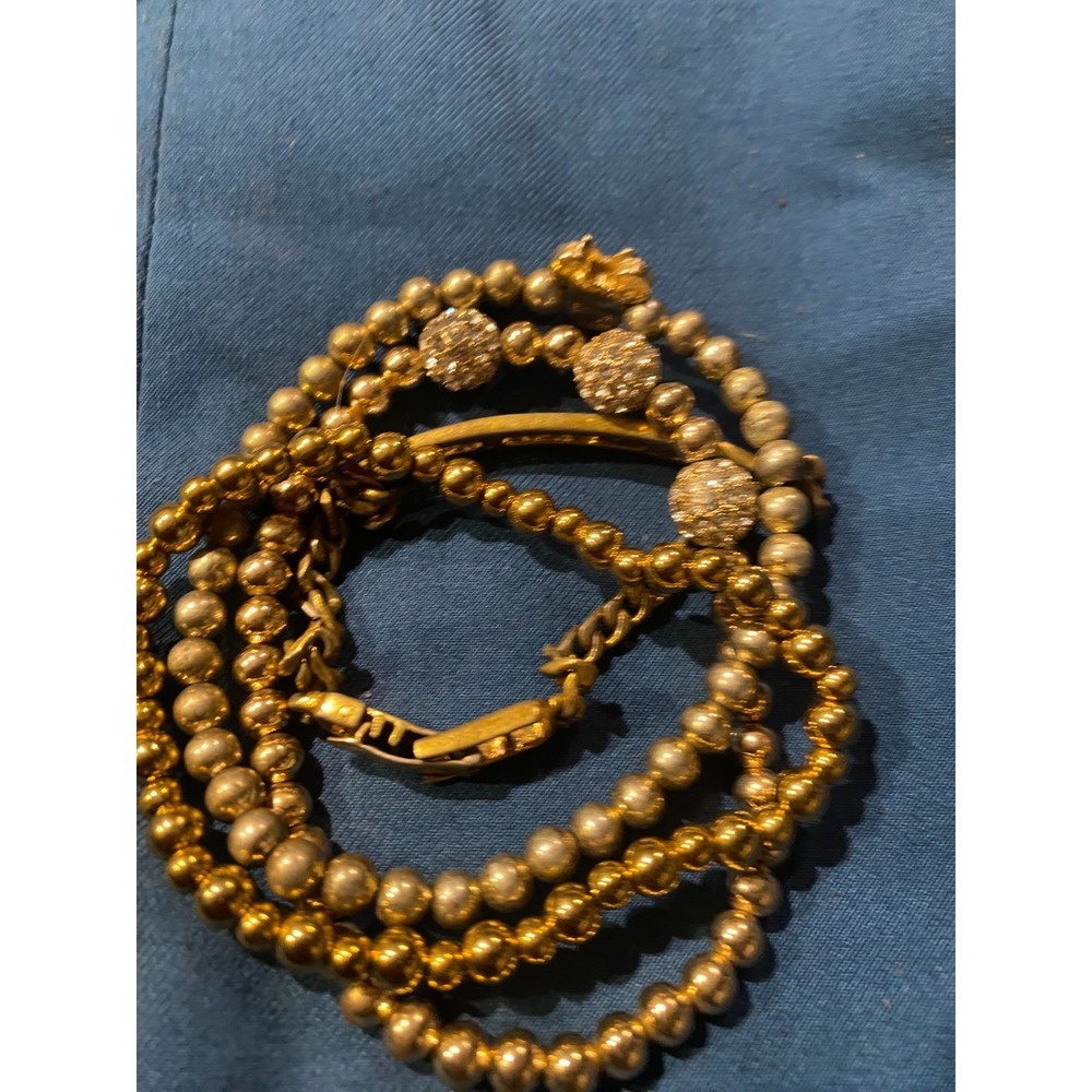 Gold Plated Minnie Mouse Crystal Stretch Beaded Bracelet Set of 4 Gold Tone